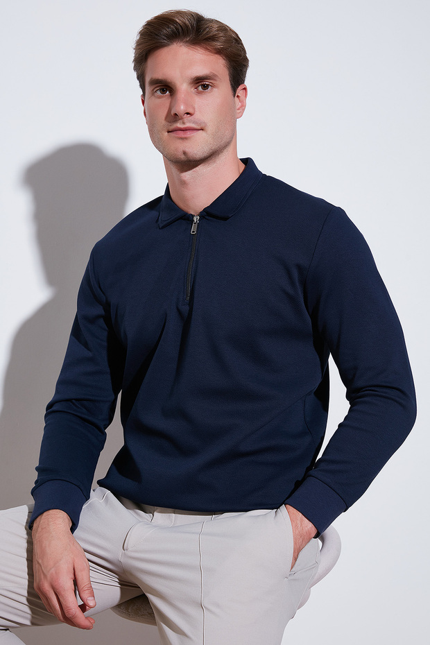 Cotton Regular Fit Half Zip Polo Collar Sweat Men's Sweat 5905789