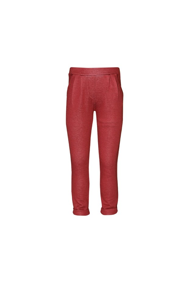 Burgundy Double-Cuffed Waist Pleated Girls' Trousers with Pockets