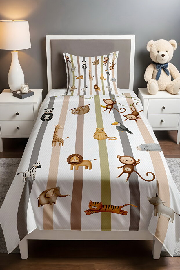 مجموعة بيكيه منقوشة بخطوط وحيوانات - 1