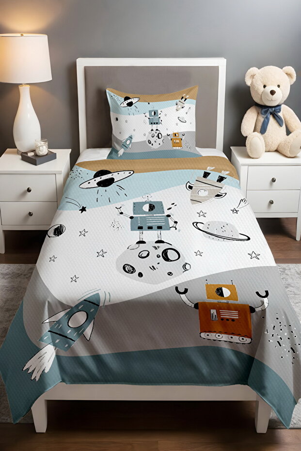 مجموعة بيكيه منقوشة باللون الأزرق المرح - 1