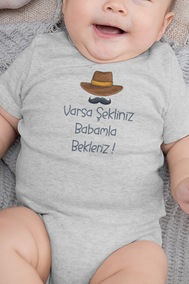 Organic 100% Cotton We Wait for Dad Printed Baby Bodysuit Snap Fastener Bodysuit Jumpsuit 5881-Baba-G