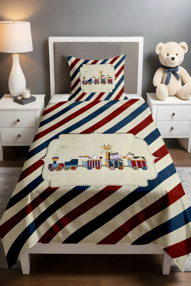 Red Blue Line Journey Patterned Piqué Set
