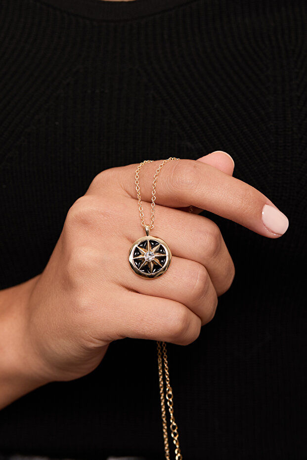 Women's Black Enamel Zircon Stone Pole Necklace