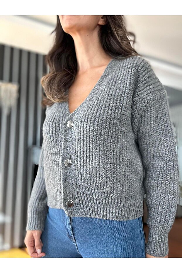 Gray Double Layer Wool Cardigan - 5