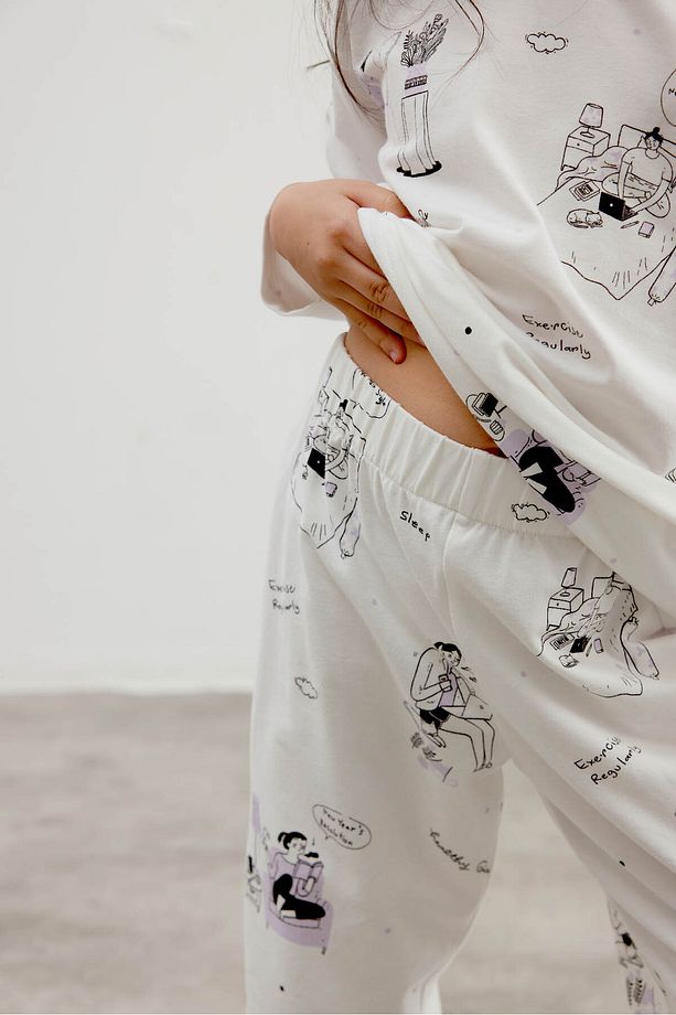 Kız Çocuk Pamuklu Uzun Kollu Pijama Takımı - 4