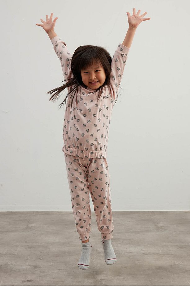 Kız Çocuk Pamuklu Uzun Kollu Pijama Takımı - 3