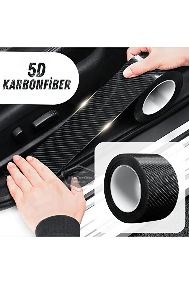 5D Black Carbon Door Sill Strip 5 Meters Long Gear Shift Protection