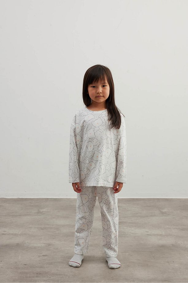 Kız Çocuk Pamuklu Uzun Kollu Pijama Takımı - 1