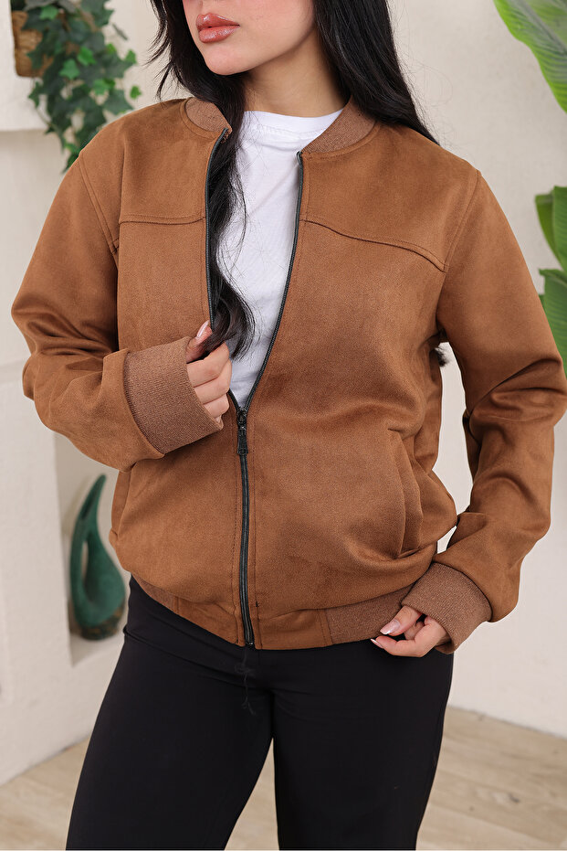 سترة بومبر كوليدج من جلد الغزال - 6