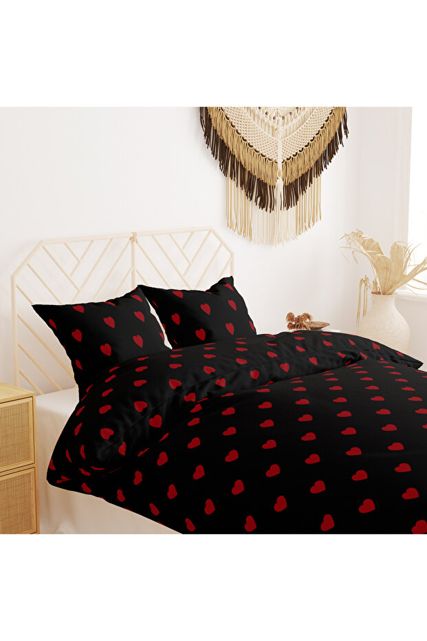 Ground Black 80 Thread Special Woven Double Heart Duvet Cover Set