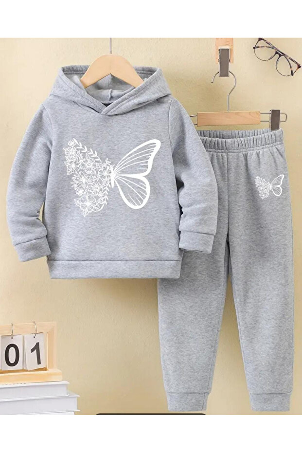Girl's Butterfly Hooded Bottom Top Tracksuit Set