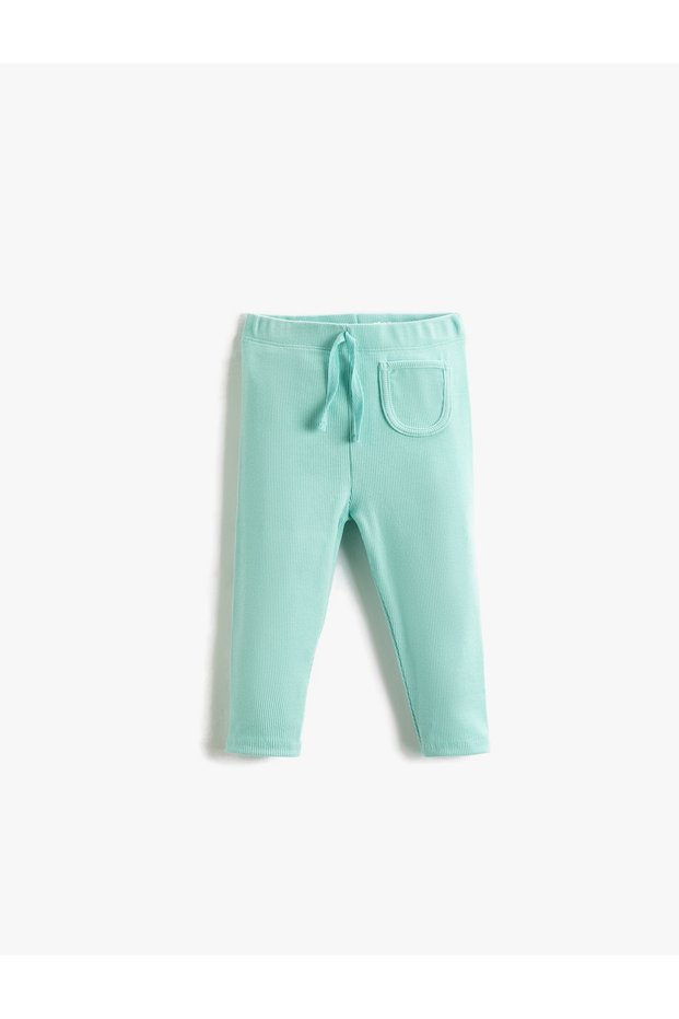 Ribbed Basic Leggings with Elastic Waistband and Pocket Detail