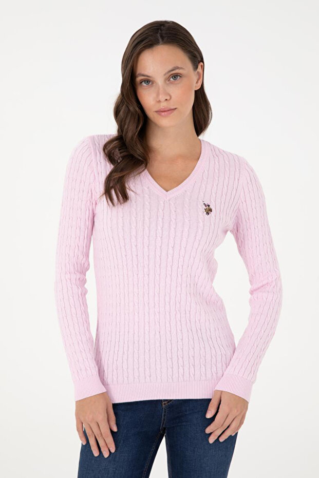 Kadın V Yaka Basic Kazak - 3