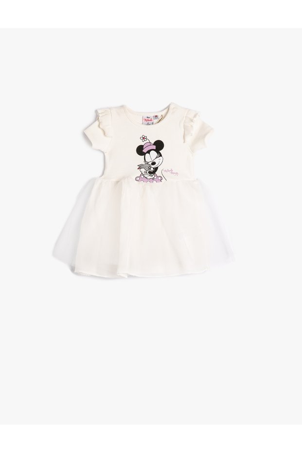 Minnie Mouse Tulle Dress Ruffled Licensed Short Sleeve Cotton