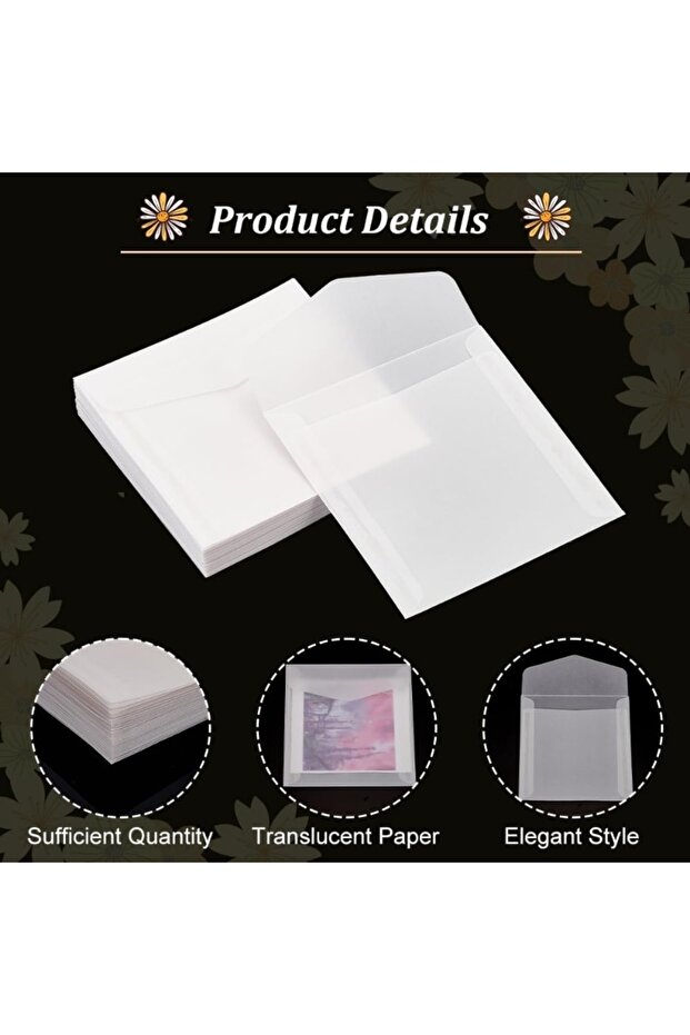50pcs Glassine Envelopes 4.7x4.7'' White Translucent Paper Envelopes Vellum Square Clear Envelope... - 5