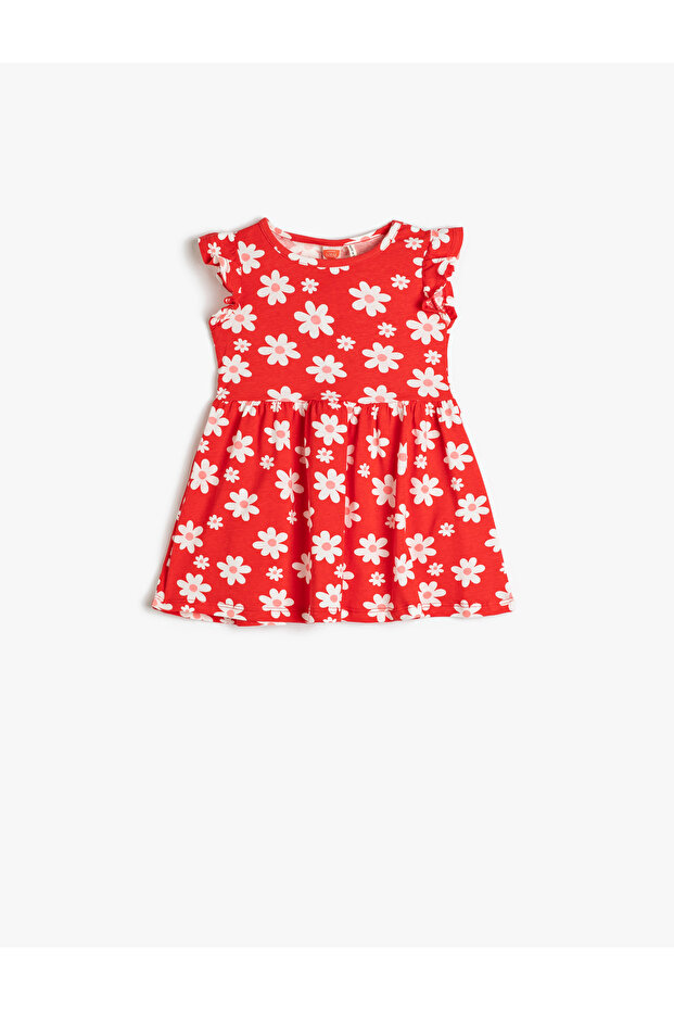 Dress Floral Round Neck Sleeveless Ruffle Detailed Cotton