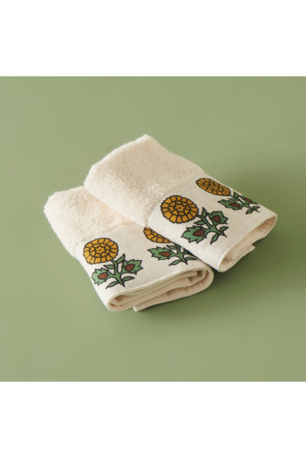 100% Cotton Indian Hand Towel Set of 2 Beige (30X30 cm)