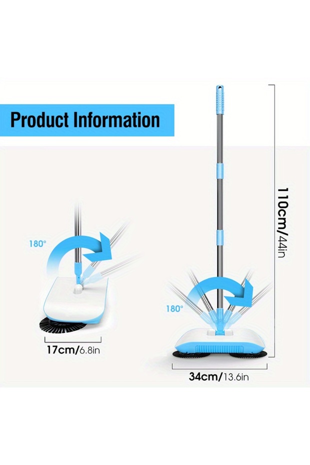 3-in-1 Walk-Behind Sweeper With Long Handle, Multifunctional Broom And Mop For Easy Cleaning, Sui... - 3