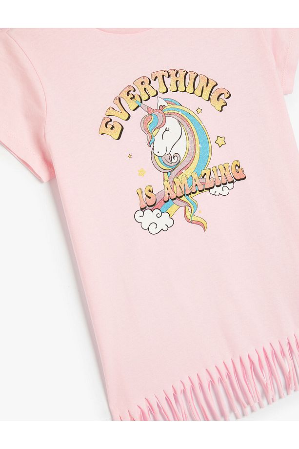 Unicorn Baskılı Püsküllü Tişört Kısa Kollu - 3