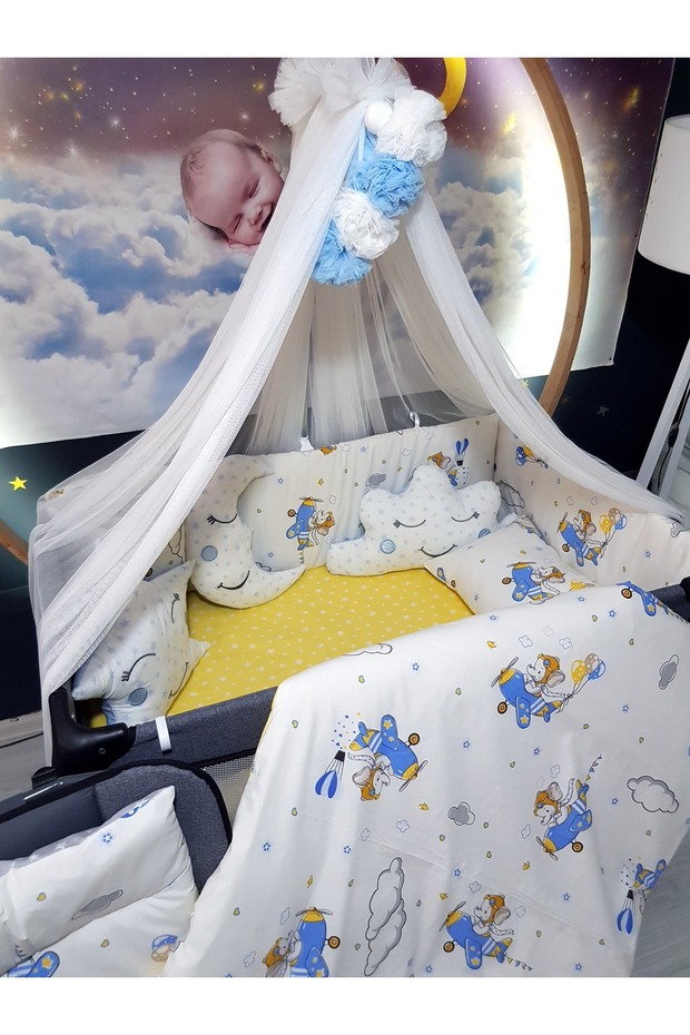 70X110 Baby Sleeping Set - Luxury Mosquito Net and Apparatus Included - Airplane Pattern 146-28