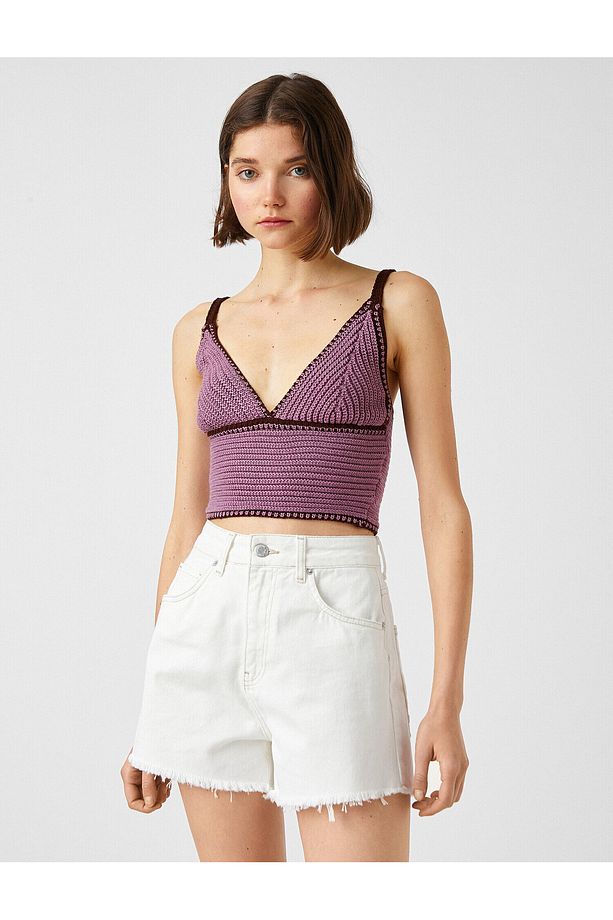 Örme Crop Üst Askılı V Yaka - 3