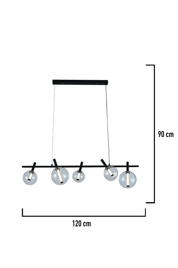Neval 5'li Sıralı Siyah  Gold 7 Watt Yemek Masası Üstü, Salon Sarkıt Avize - 3