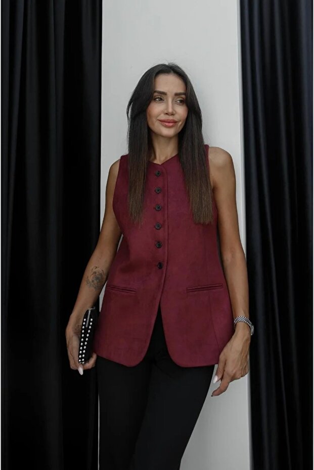 Women's V-Neck Buttoned New Season Suede Vest