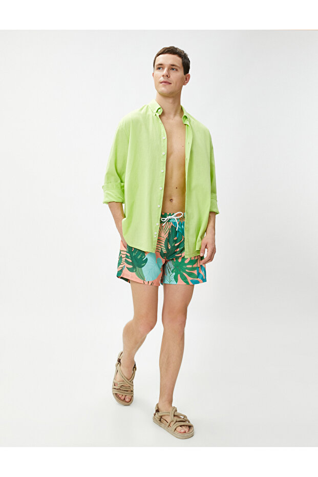 Swim Shorts Tropical Printed Waist With Pocket Detail