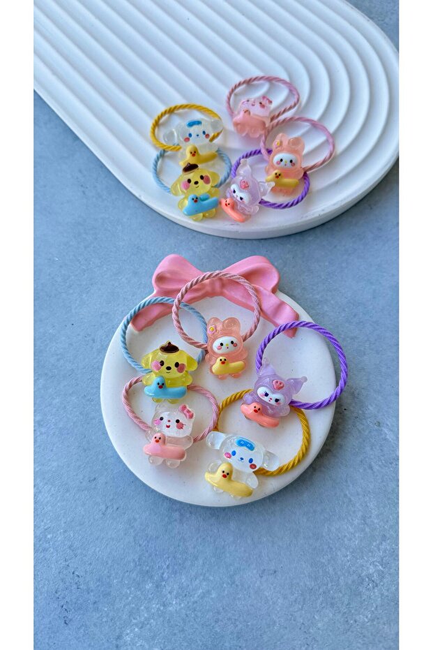 5 Li Kuromi, My Melody, Pomponpurin, Cinnamoroll, Hello Kitty Themed Minimal Elastic Children's Buckle
