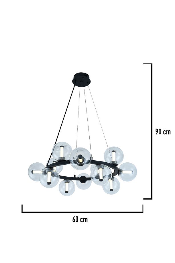 Neval 12'li Yuvarlak Siyah 13 Watt Gold Oturma Odası, Salon Sarkıt Avize - 2