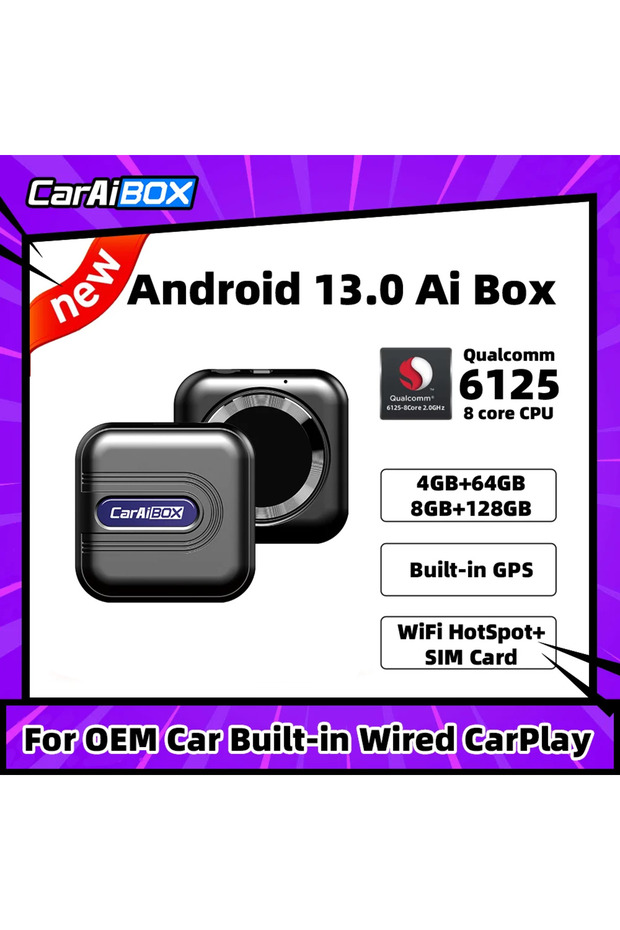 CarAiBOX New CarPlay Ai Box Qualcomm 6125 8-Core CPU Android 13.0 System Wireless CarPlay Android... - 2