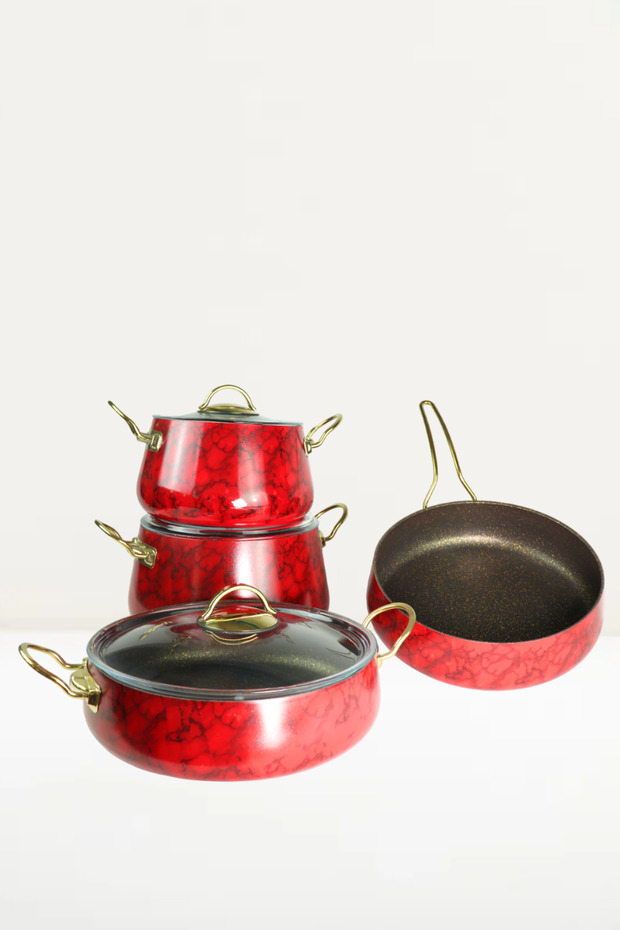 7 Piece Red Marble Pattern Copper Set - 3