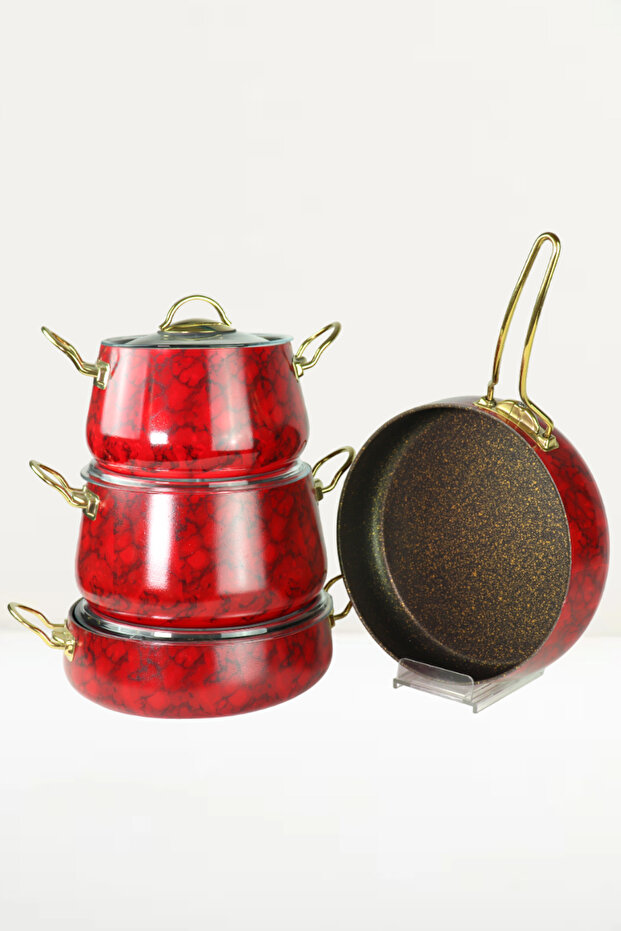 7 Piece Red Marble Pattern Copper Set - 2
