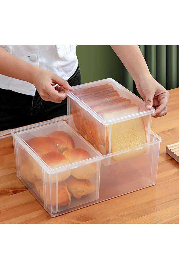 Bread Container Storage Box Dispenser Clear Lid Toast Cake Containers Air... - 5