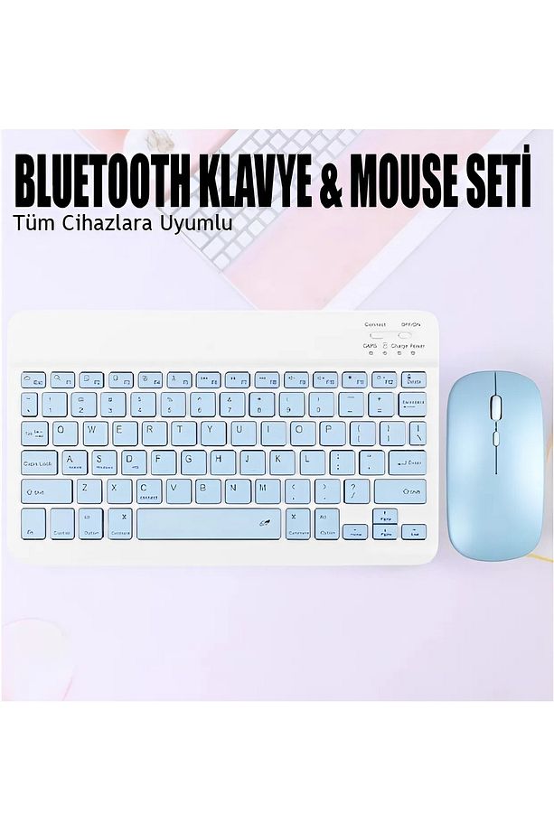 Bluetooth Akıllı Klavye ve Mause Seti Taşınabilir Şarj Edilebilir Kablosuz Tüm Cihazlara Uyumlu - 1
