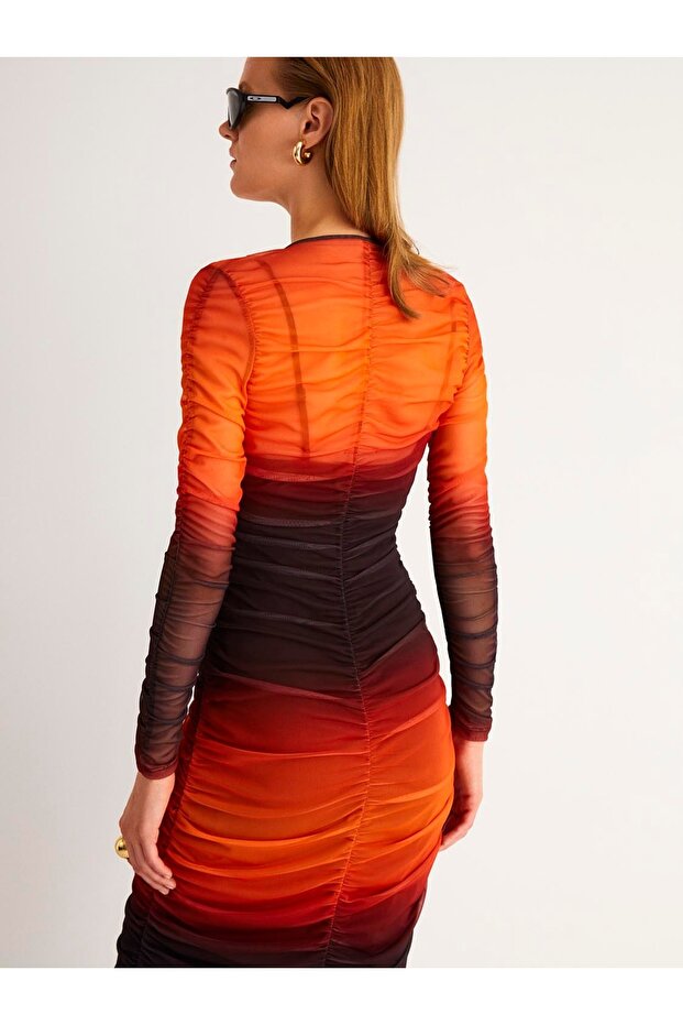 Drapeli Tül Elbise - 5