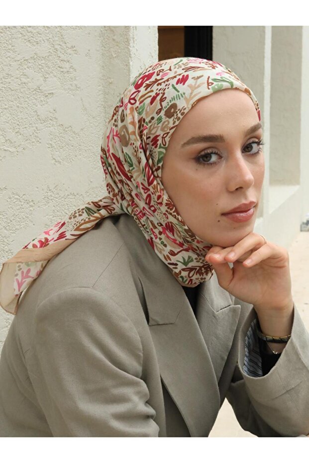 Modern Flora Desen Bambu Eşarp - 1