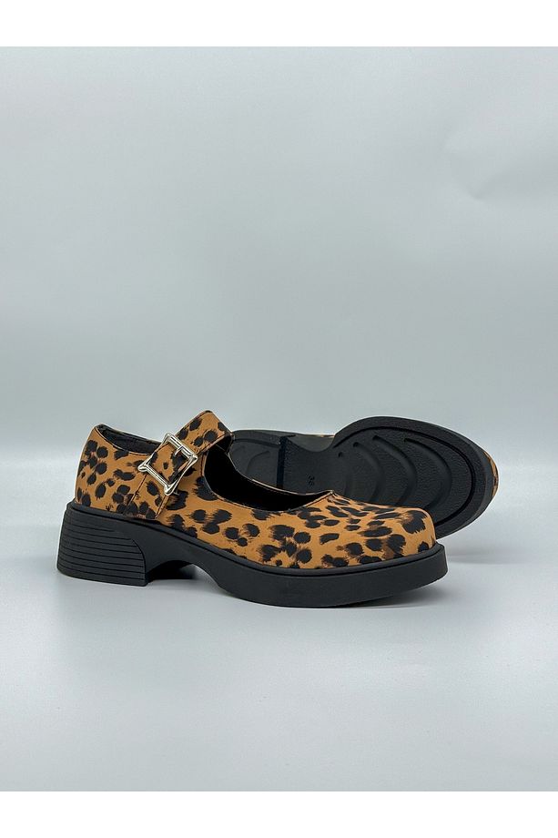 Kadın Leopar Kalın Tabanlı Tek Bant Babet Loafer Ayakkabı - 5