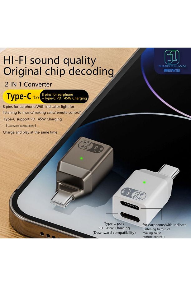 Type C to Type C ve Lightning 45W Hızlı Şarj Kulaklık Dönüştürücü OTGCL - 6