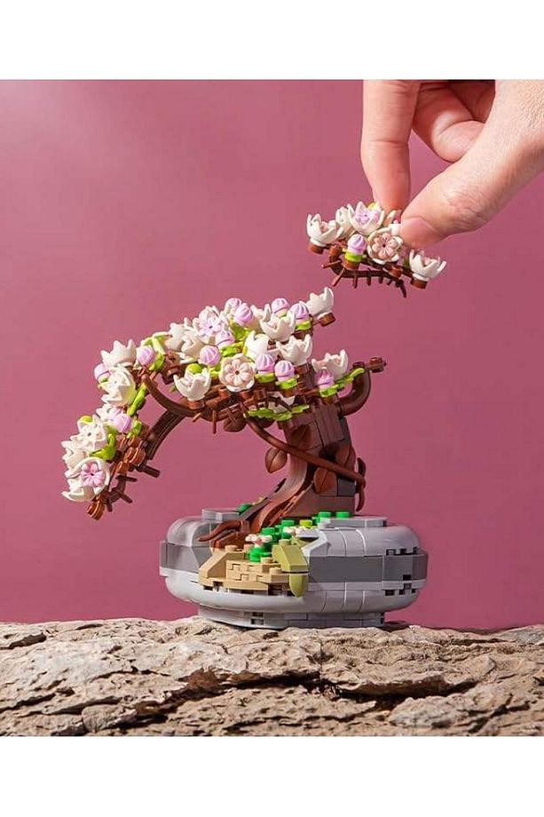 Dekoratif Koleksiyonluk Sakura Çiçek Yapım Seti Legosu Yapı Blokları Yapboz 426 Parça Puzzle Oyuncak - 1