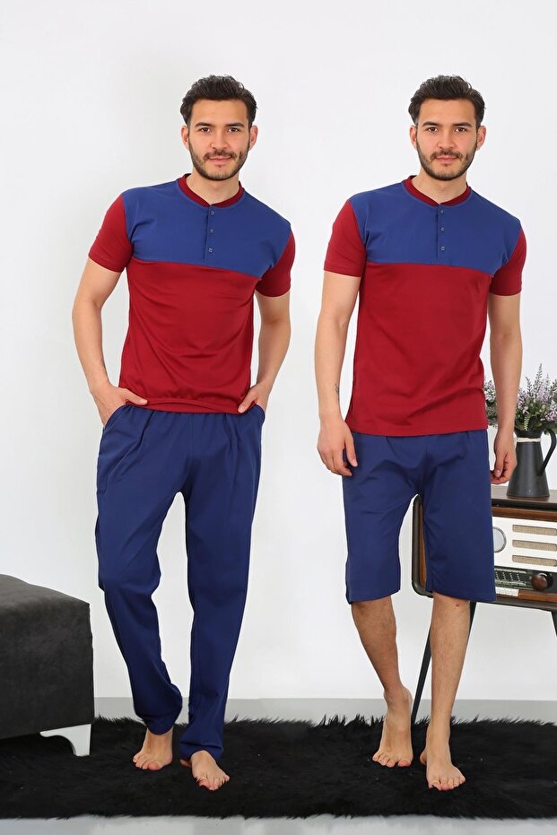 Men's Combed Cotton 3-Piece Parliament Blue Piece Pajama Set 6823