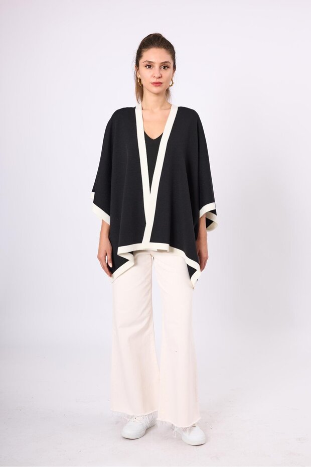 Mary Kadın Triko Panço - Siyah - 1