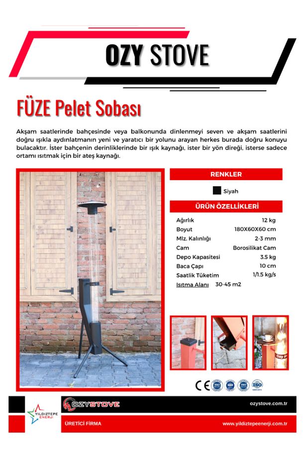 Ozystove Pelet Sobası Camlı Şömine Dış Mekan Bahçe Kule Pramit Roket Tipi Isıtıcı. - 5