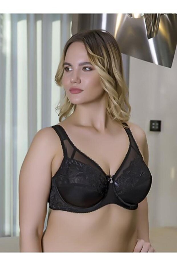 Moonlight 2125 Black Underwire Lace Detailed Thick Strap Gathering Bra