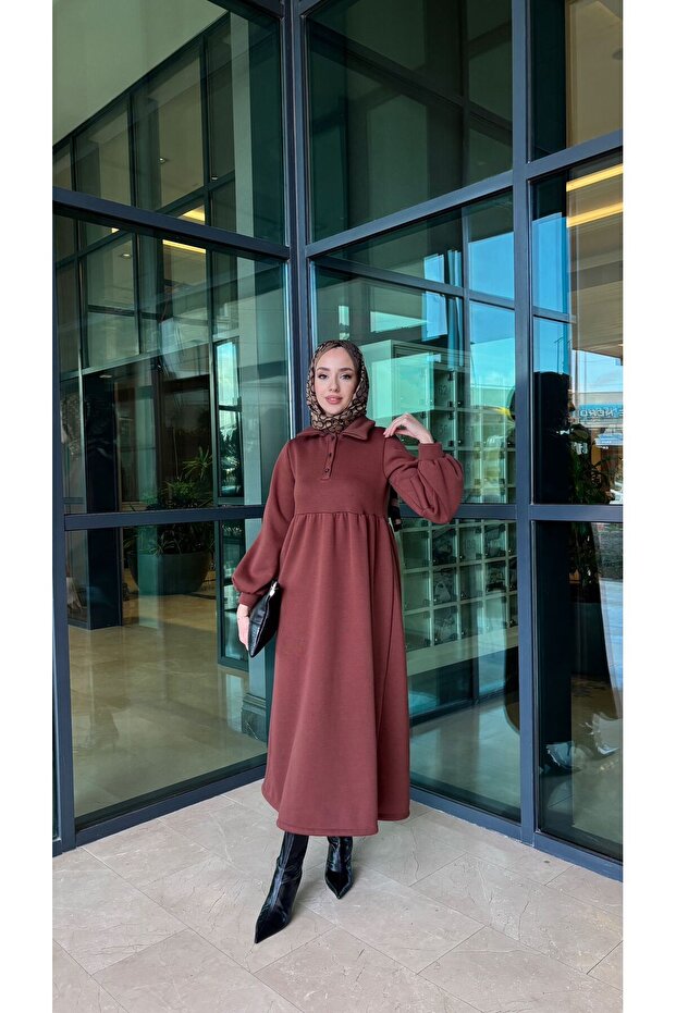 Önü Düğmeli 3 İplik Elbise - 3