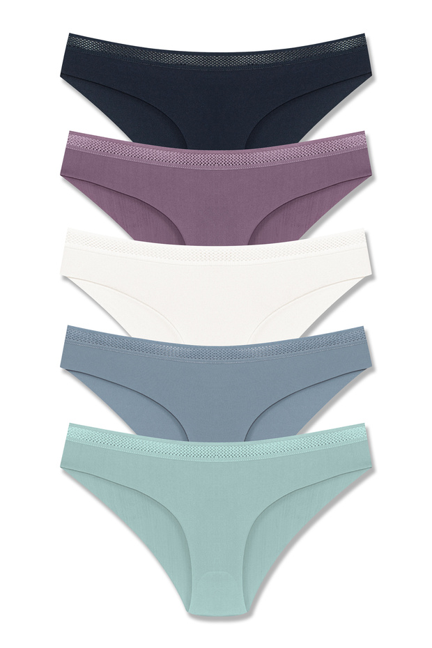 5-Piece Interlock Laser Cut Mesh Rubber Slip Women's Panties