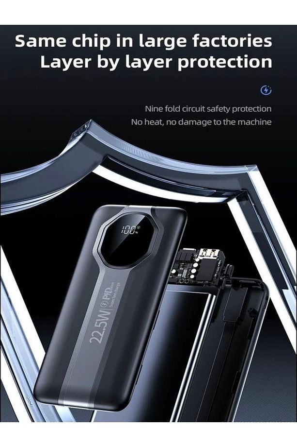 5in1 10000mAh 22,5w Hızlı Şarj 2USB Lighting&Type-C Kablolu Taşınabilir Şarj Powerbank - 5