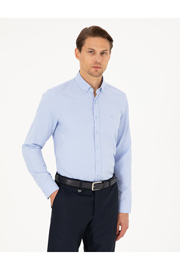 Light Blue Slim Fit Long Sleeve Shirt 50297998 -Vr003