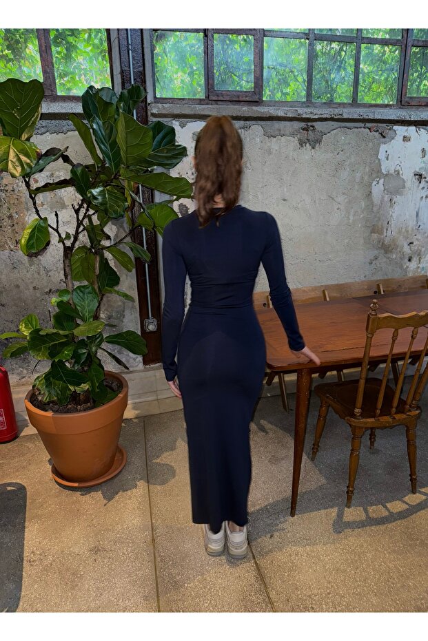 Uzun Kollu Maxi "Hailey" Basic Elbise - 5