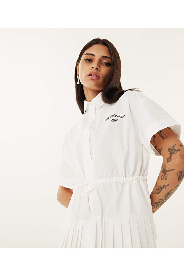 Pileli poplin elbise - 1